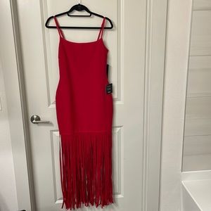 Never worn! Lulus red fringe dress. Size medium or 6/8.